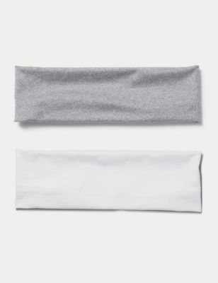 M&S Women's 2 Pack White and Grey Hair Bandeau, Grey