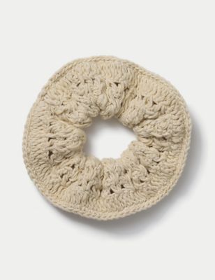 M&S Women's Cream Crochet Scrunchie, Cream