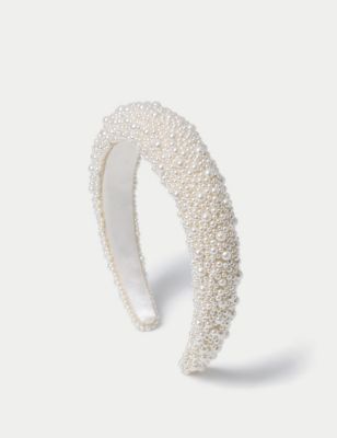 M&S Women's Pearl Beaded Occasion Alice Band - White, White