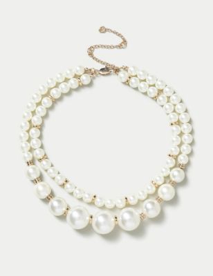 M&S Womens Pearl Multirow Necklace - Cream, Cream