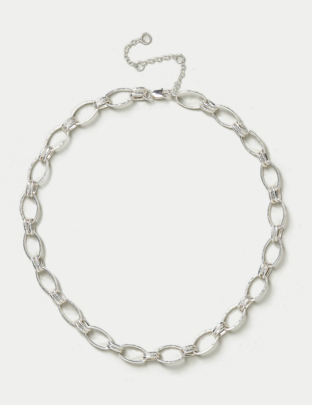 Silver Tone Beaten Link Chain Necklace