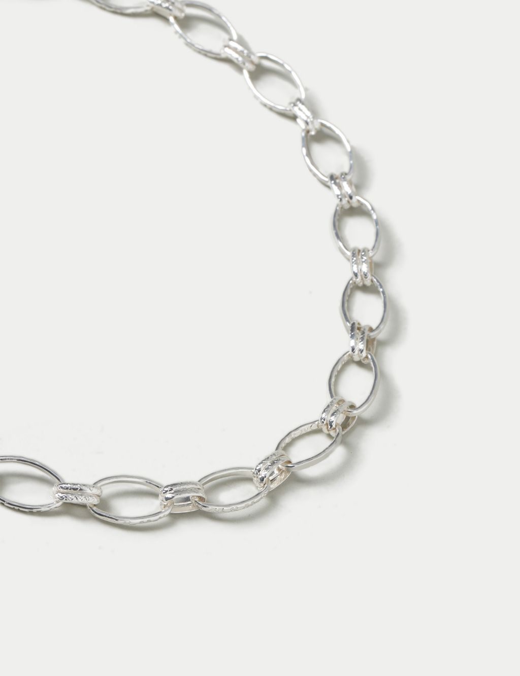 Silver Tone Beaten Link Chain Necklace image 2