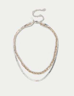 Womens Autograph Snake Chain Multirow Necklace - Silver, Silver