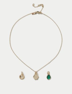 M&S Womens 14ct Gold Plated Semi Precious Interchangeable Necklace Set, Gold