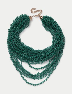 M&S Womens Red Long Multirow Beaded Necklace - Green, Green,Red