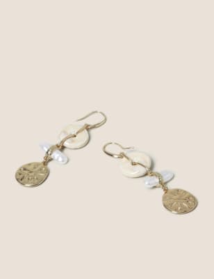 M&S Womens Shell Drop Earrings - Cream, Cream