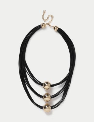 M&S Women's Black Multirow Gold Ball Necklace, Black