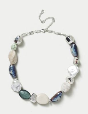 M&S Women's Multicolour Eclectic Bead Necklace - Blue, Blue