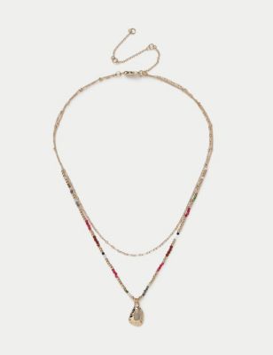 M&S Women's Multirow Beaded Necklace - Gold, Gold