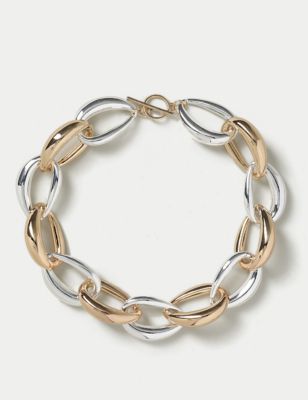 M&S Womens Mixed Metal Oversized Chunky Link Necklace, Metal