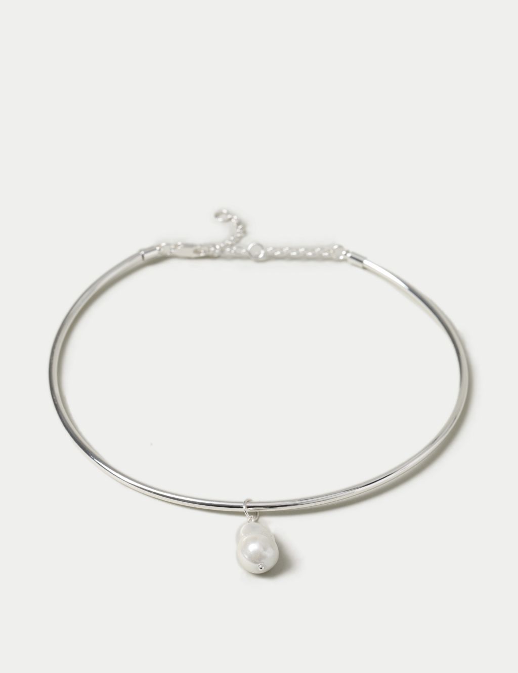 Silver Tone Pearl Torque Necklace