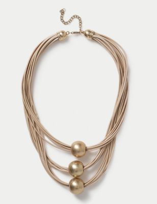 M&S Womens Tan Multi Row Beaded Necklace - Gold, Gold
