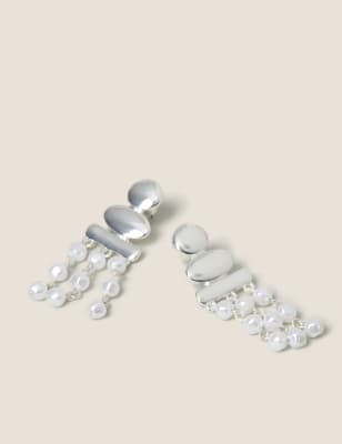 M&S Womens Pearl Drop Earrings - Cream, Cream