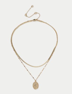 M&S Womens Gold Plated Coin Multirow Necklace, Gold