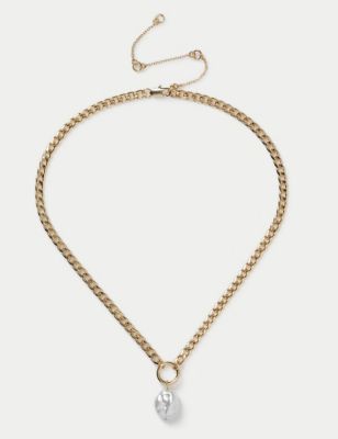 M&S Women's Gold Plated Fresh Water Pearl Chain Necklace, Gold