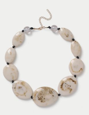 M&S Women's Marble Effect Cream Oversized Necklace, Cream