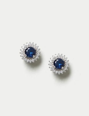 M&S Women's Platinum Blue Stud Earrings - Silver, Silver