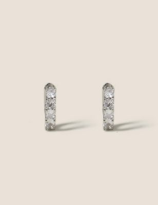 M&S Women's Platinum Stone Hoop Earrings - Silver, Silver