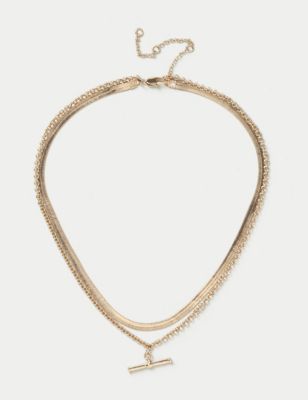 M&S Womens Gold Tone Snake T-bar Multirow Necklace, Gold