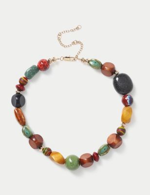 M&S Womens Multi Bead Eclectic Necklace - Brown Mix, Brown Mix