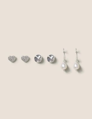 M&S Womens Silver Plated Stud Earrings, Silver