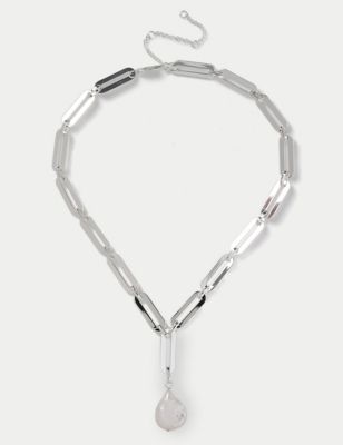 M&S Women's Autograph Silver Link Freshwater Pearl Y Necklace, Silver