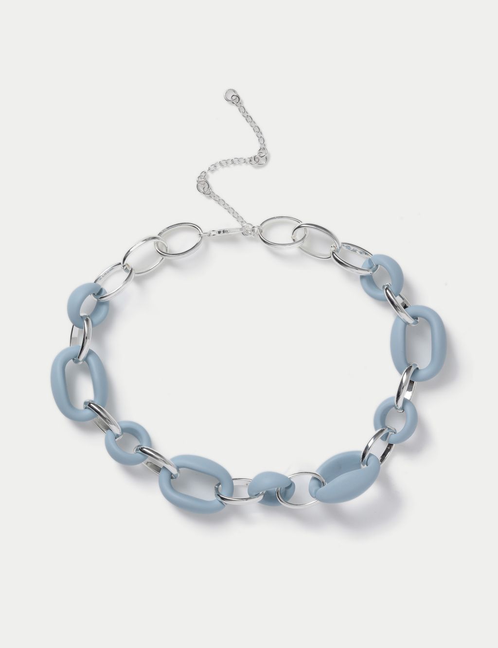 Silver Tone Blue Matte Chain Necklace