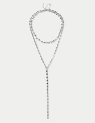 M&S Women's Silver Tone Multi Row Long Necklace, Silver