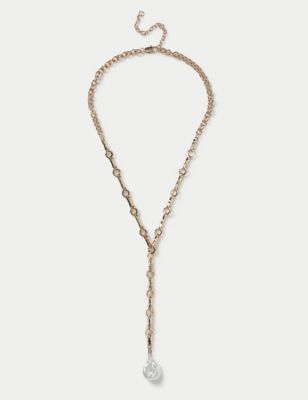 M&S Women's Gold Tone Pearl Long Y Necklace, Gold