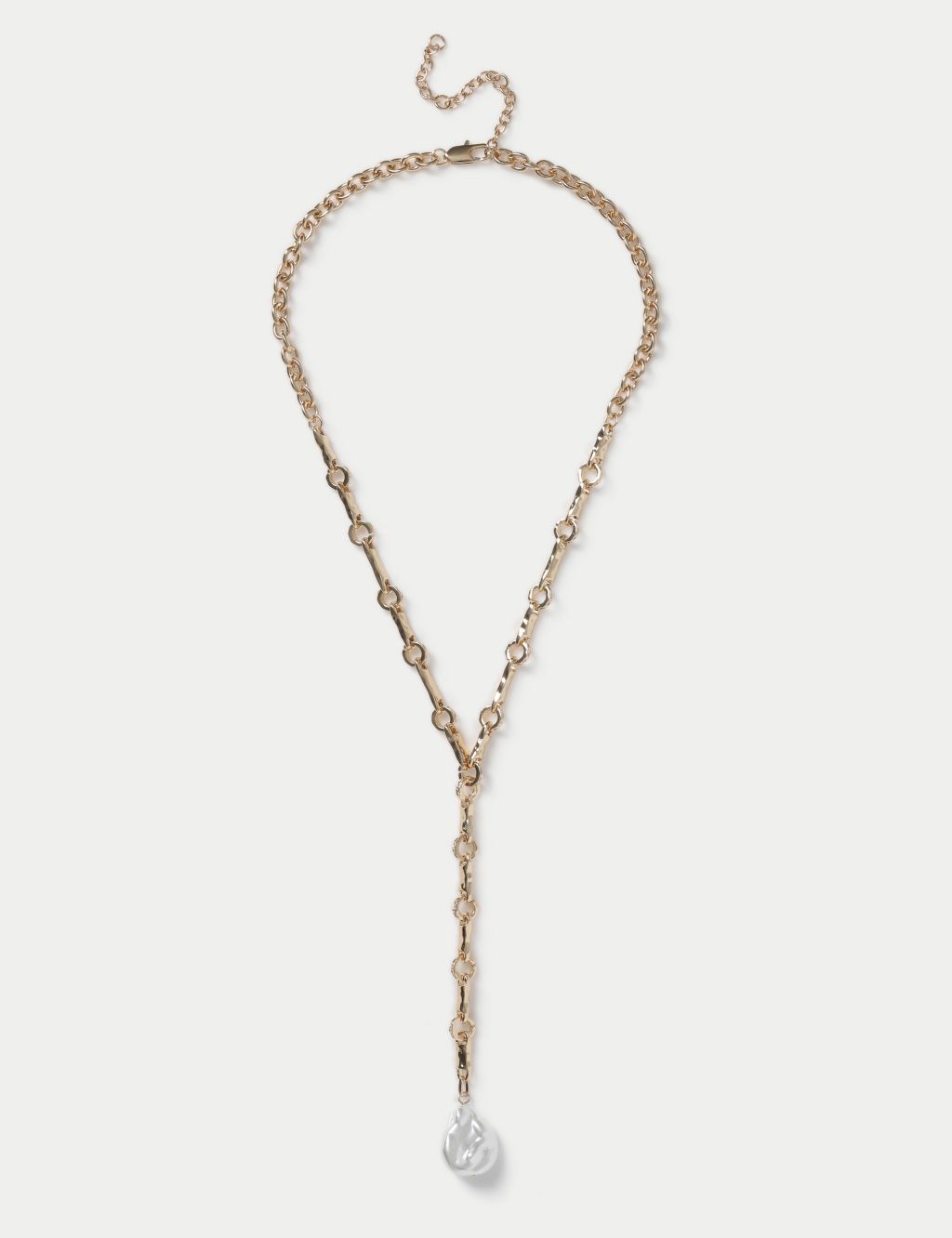 Gold Tone Pearl Long Y Necklace