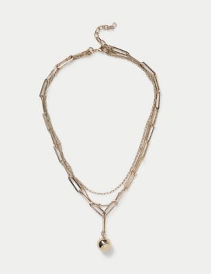 M&S Womens Gold Tone Multi Row Necklace, Gold