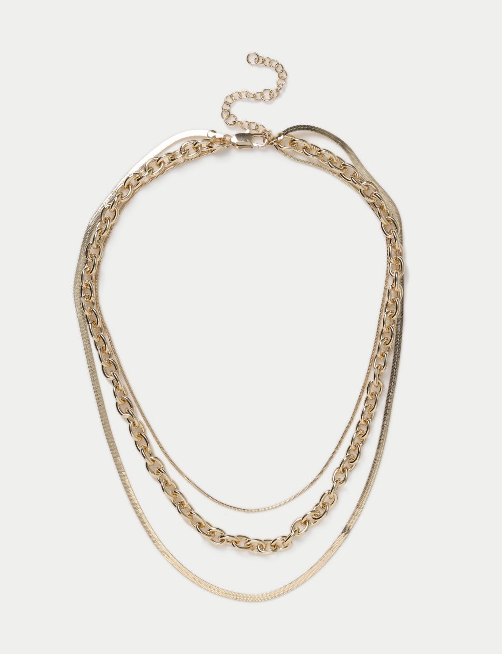 Gold Tone Snake Chain Multi Row Necklace