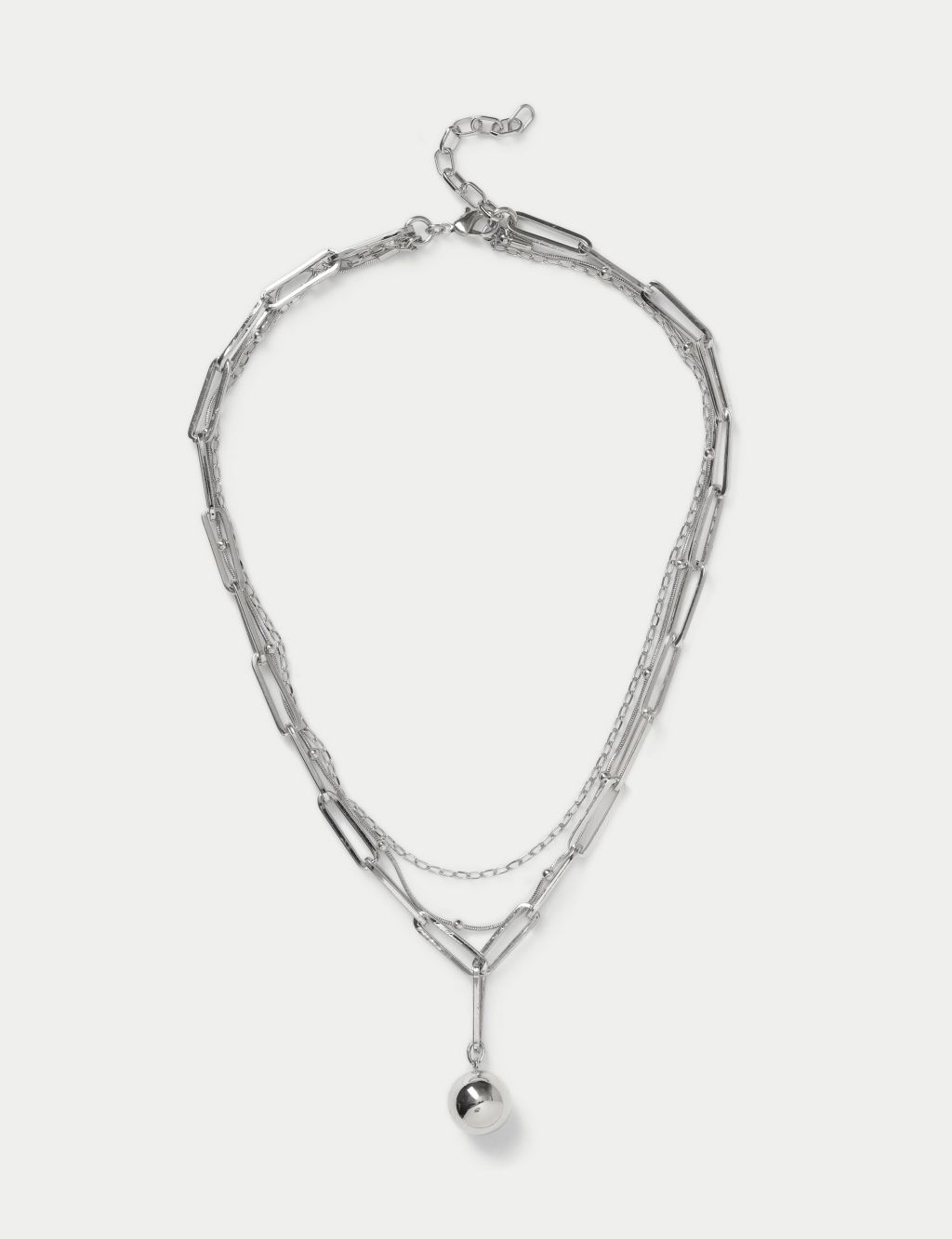 Silver Tone Ball Chain Multi Row Necklace