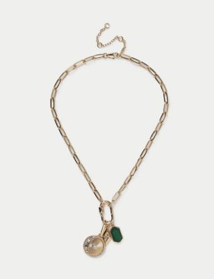 M&S Womens Gold Tone And Green Charm Necklace - Multi, Multi