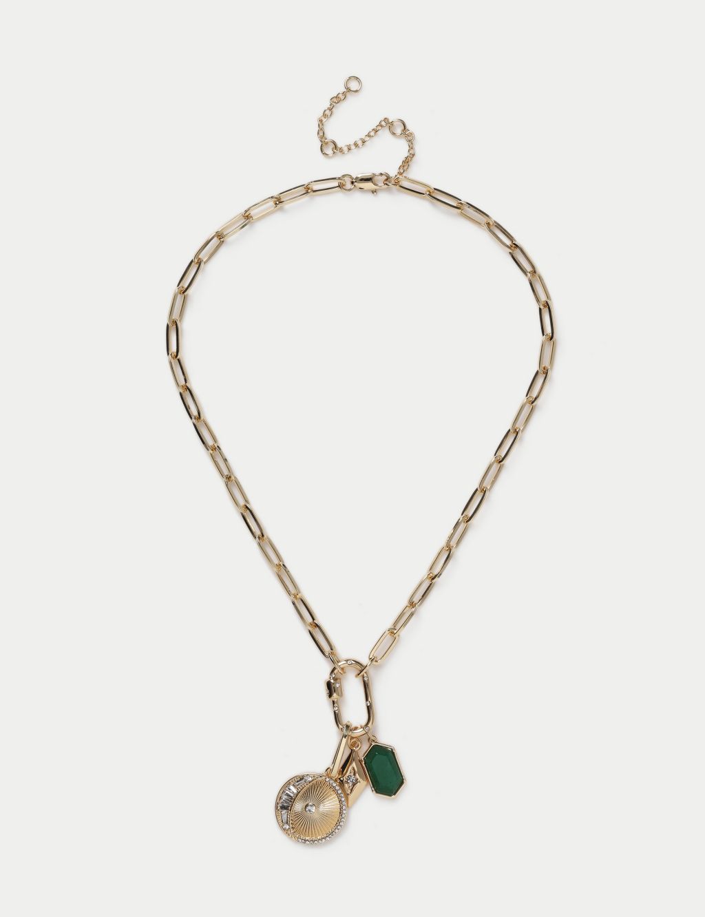 Gold Tone And Green Charm Necklace