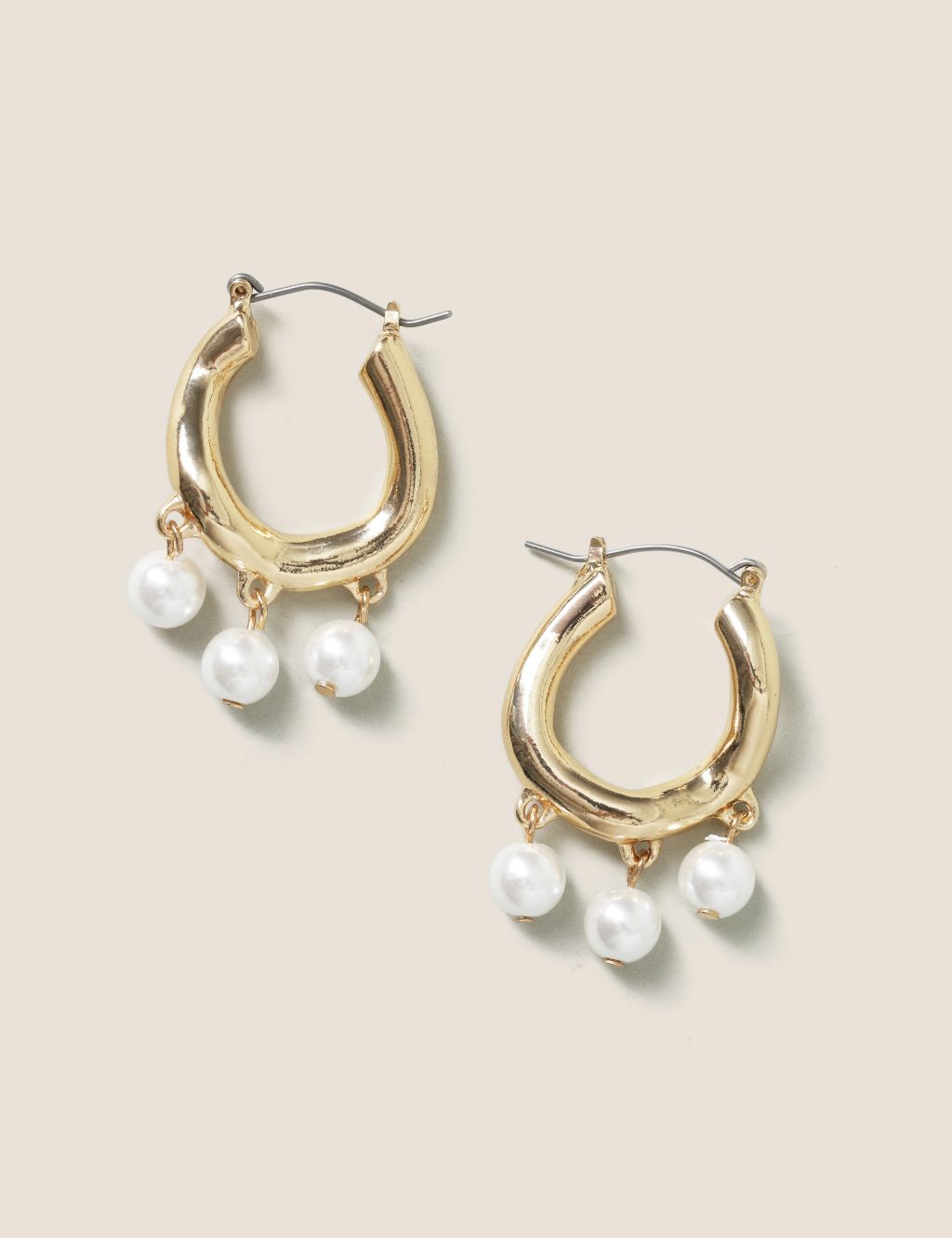 Gold Pearl Hoop Earrings image 1