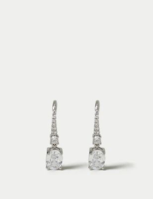 M&S Womens Platinum Plated Cubic Zirconia Drop Earrings - Crystal, Crystal