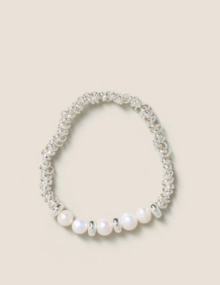 M&S Womens Silver Plated Pearl Bracelet, Silver