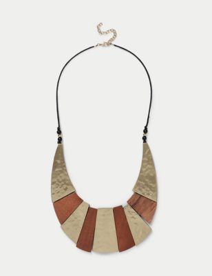 M&S Women's Gold Tone Wooden Statement Collar Neckwear - Brown, Brown