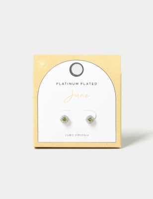 M&S Women's Platinum Plated Cubic Zirconia June Birthstone Stud Earring - Yellow, Yellow