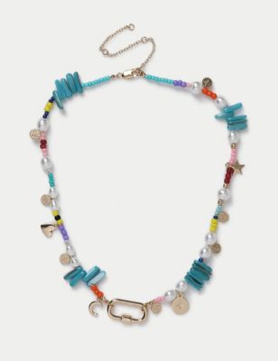 M&S Womens Semi Precious Beaded Pearl Necklace - Multi, Multi