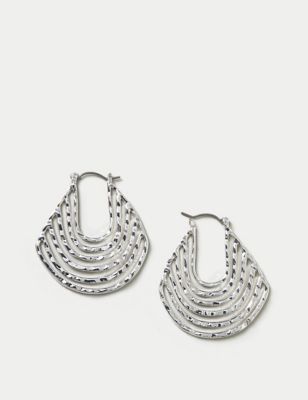 M&S Womens SIlver Tone Organic Hoop Earrings, Silver
