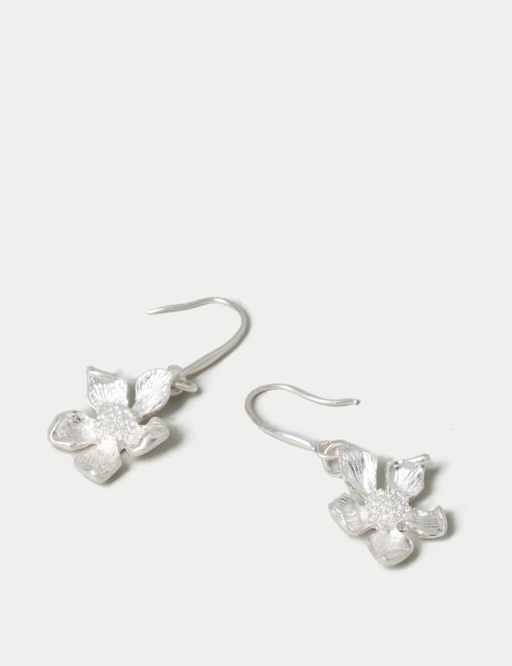 Silver Tone Mini Flower Drop Earrings image 1