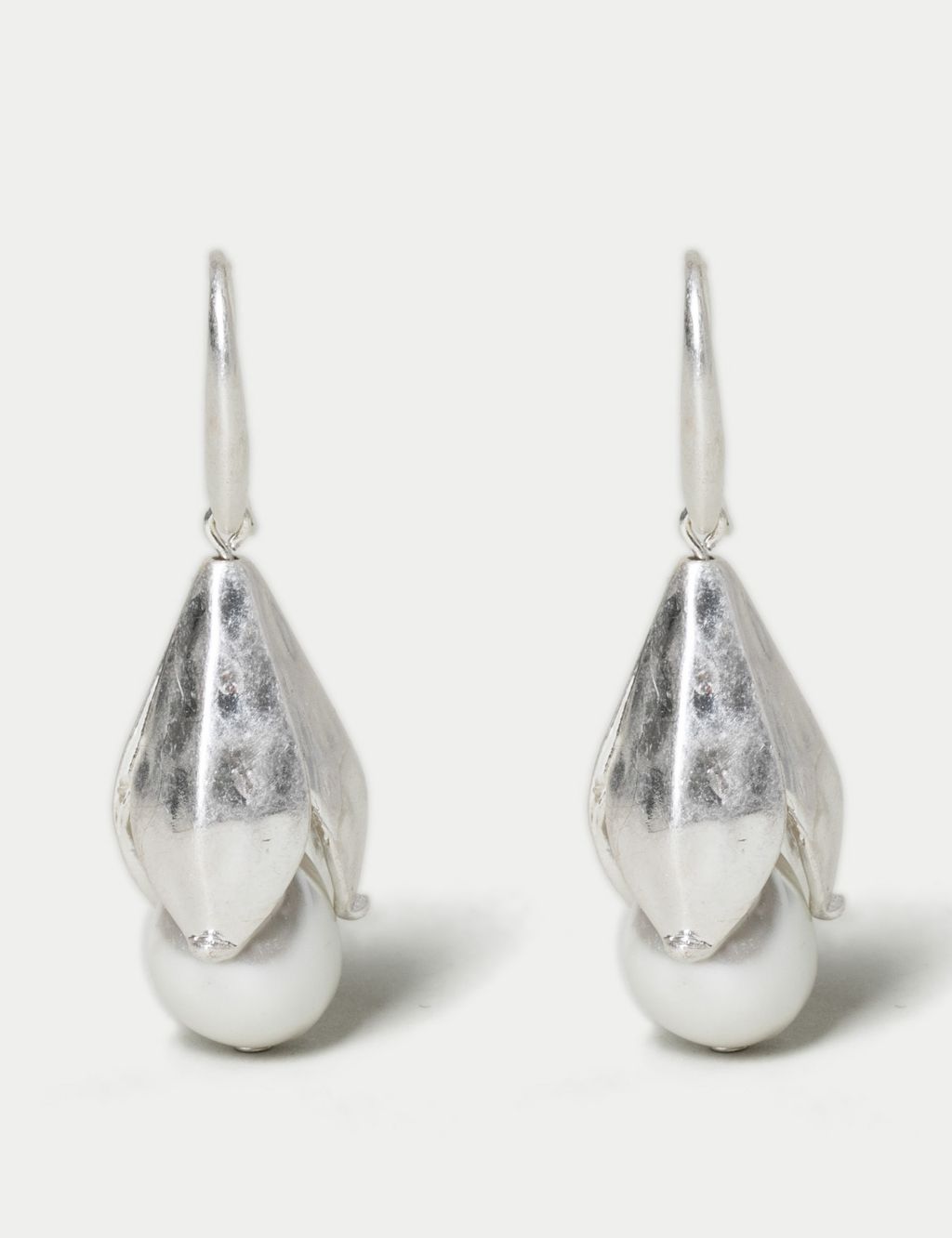 Silver Tone Pearl Flower Drop Earring