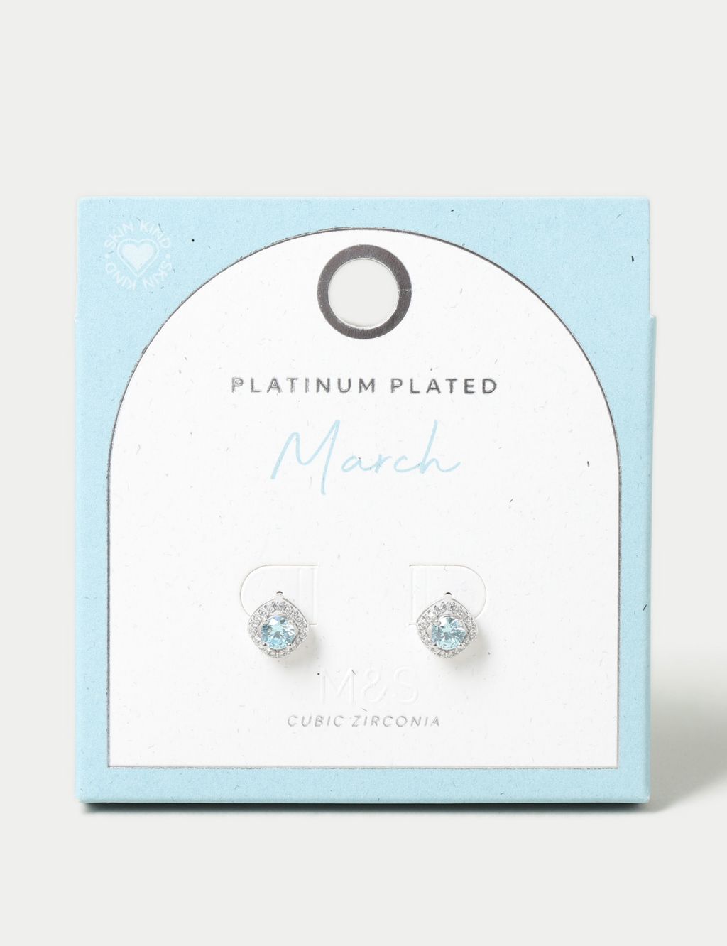 Platinum Plated Cubic Zirconia March Birthstone Stud Earring