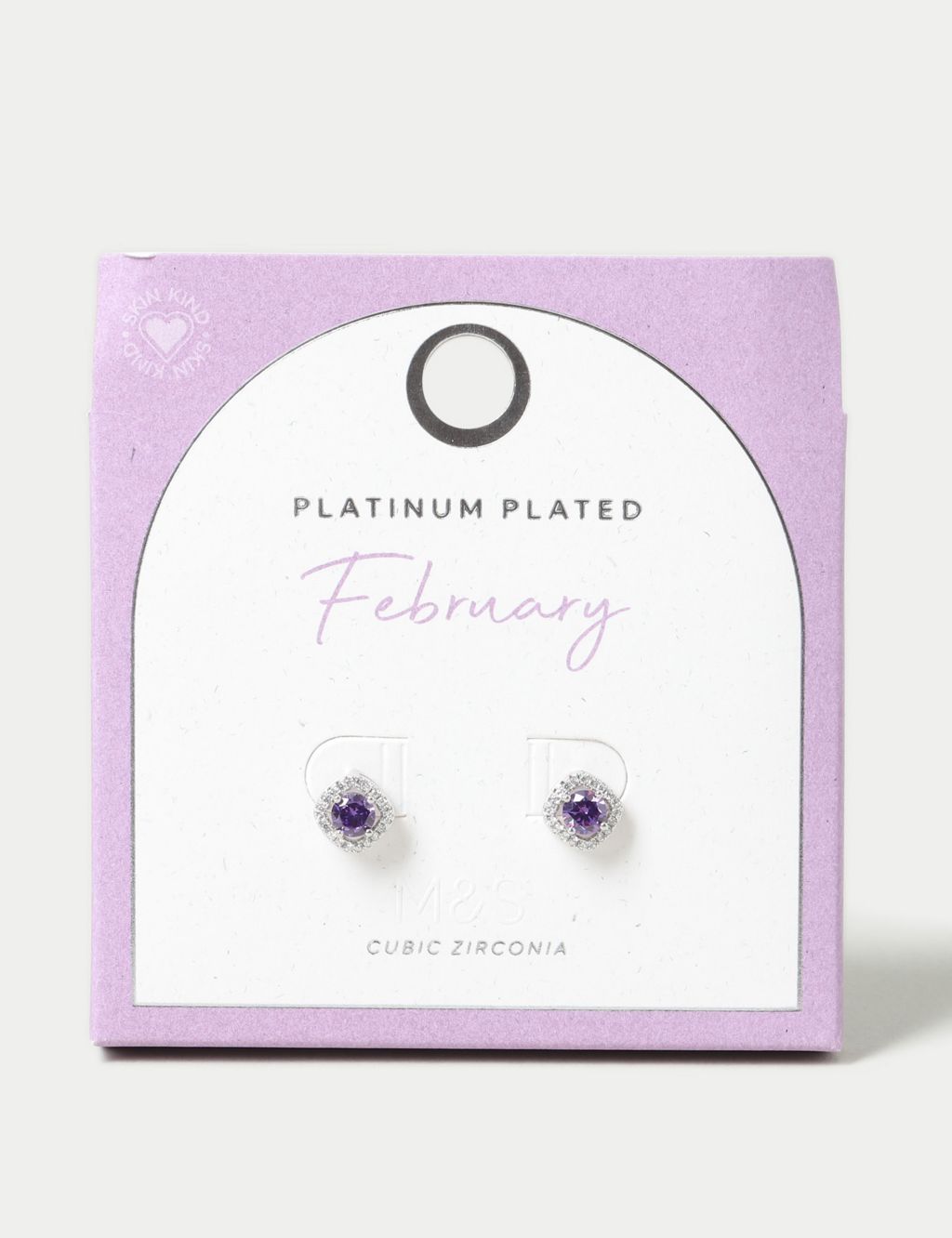 Platinum Plated Cubic Zirconia February Birthstone Stud Earring