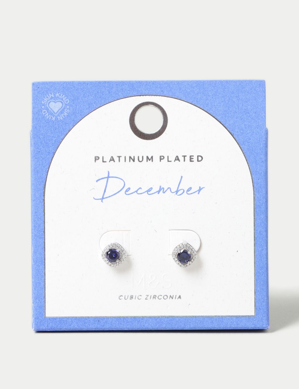 Platinum Plated Cubic Zirconia December Birthstone Stud Earring