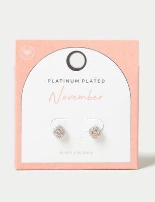 M&S Women's Platinum Plated Cubic Zirconia November Birthstone Stud Earring - Orange, Orange