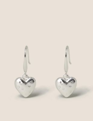 M&S Womens Silver Plated Heart Earrings, Silver
