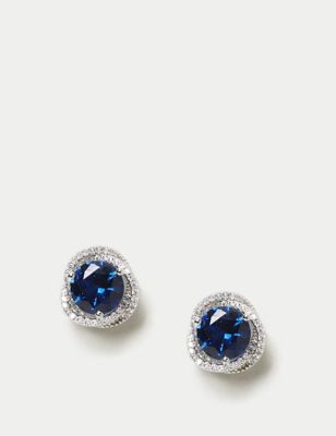 M&S Womens Platinum Plated Mega Sapphire Earring - Blue, Blue